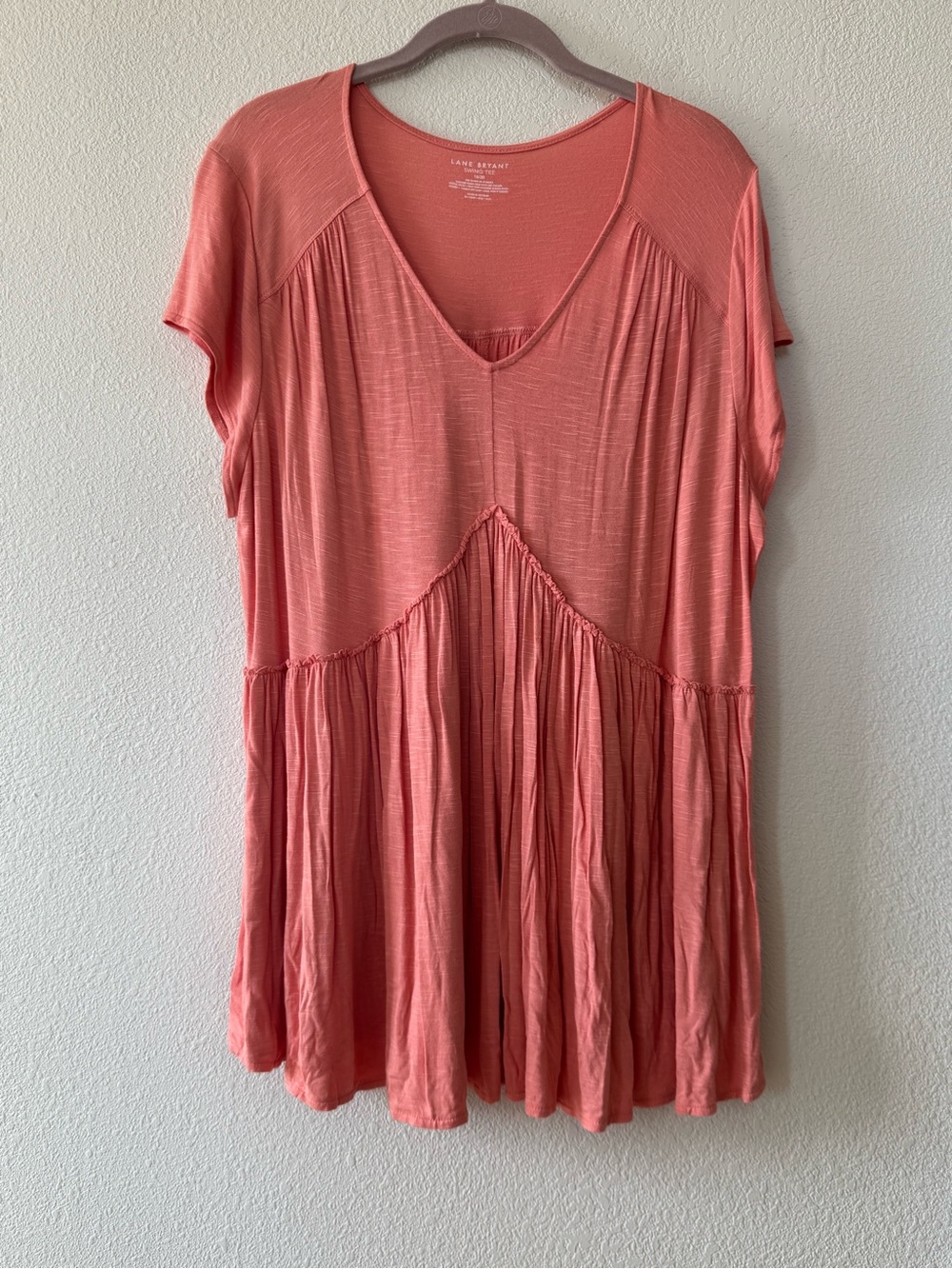 Lane Bryant Swing Tee 18/20 Coral Pink Tiered Babydoll Tunic Plus Size Top